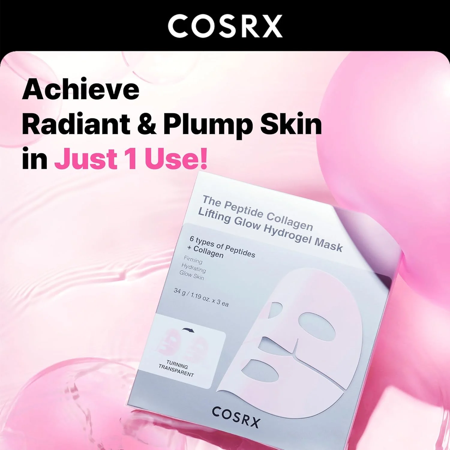 COSRX Peptide Collagen Glow Hydrogel Mask (3ea) - Image 3