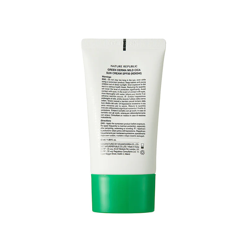 NATURE REPUBLIC Green Derma Mild CICA Safety 100 Sun Cream SPF50 PA++++ 50ml - Image 2